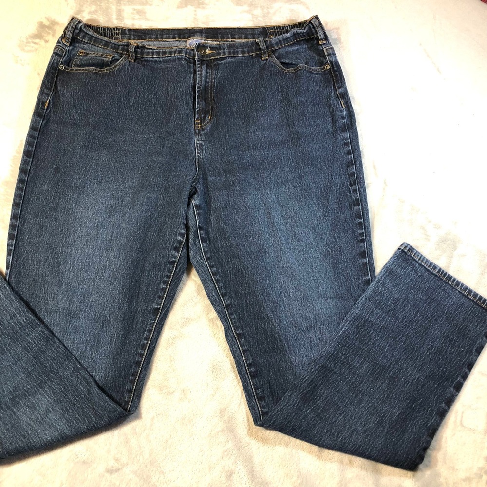 DG2 Diane Gilman Women Comfort Waist Jeans Sz‎ 18W Tall 18WT Dark Wash Straight